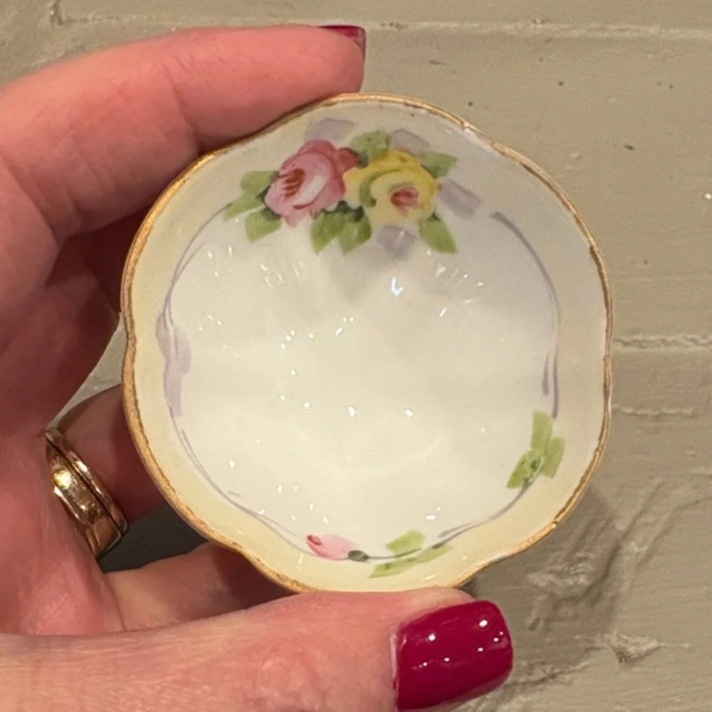 VTG Hand-Painted Nippon Porcelain‎ Footed Nut/Mint Bowl Set